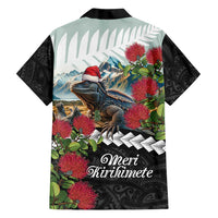 Meri Kirihimete Tuatara Family Matching Off Shoulder Short Dress and Hawaiian Shirt New Zealand Fern with Puhutukawa Flowers LT9 - Polynesian Pride