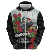 Meri Kirihimete Tuatara Hoodie New Zealand Fern with Puhutukawa Flowers LT9 - Polynesian Pride