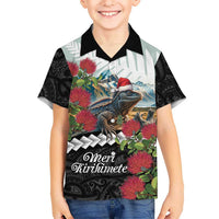 Meri Kirihimete Tuatara Kid Hawaiian Shirt New Zealand Fern with Puhutukawa Flowers LT9 Kid Green - Polynesian Pride