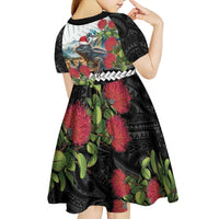 Meri Kirihimete Tuatara Kid Short Sleeve Dress New Zealand Fern with Puhutukawa Flowers LT9 - Polynesian Pride