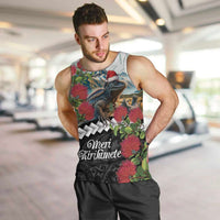 Meri Kirihimete Tuatara Men Tank Top New Zealand Fern with Puhutukawa Flowers LT9 Green - Polynesian Pride