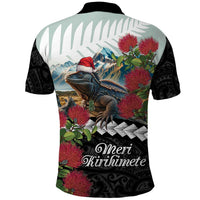 Meri Kirihimete Tuatara Polo Shirt New Zealand Fern with Puhutukawa Flowers LT9 - Polynesian Pride