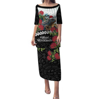 Meri Kirihimete Tuatara Puletasi New Zealand Fern with Puhutukawa Flowers LT9 Long Dress Green - Polynesian Pride