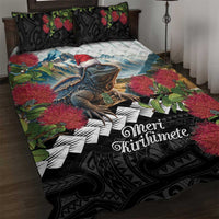 Meri Kirihimete Tuatara Quilt Bed Set New Zealand Fern with Puhutukawa Flowers LT9 Green - Polynesian Pride