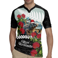 Meri Kirihimete Tuatara Rugby Jersey New Zealand Fern with Puhutukawa Flowers LT9 - Polynesian Pride