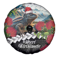 Meri Kirihimete Tuatara Spare Tire Cover New Zealand Fern with Puhutukawa Flowers LT9 - Polynesian Pride