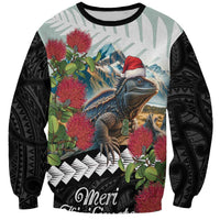 Meri Kirihimete Tuatara Sweatshirt New Zealand Fern with Puhutukawa Flowers LT9 Unisex Green - Polynesian Pride