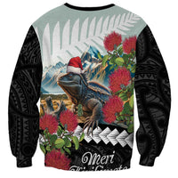 Meri Kirihimete Tuatara Sweatshirt New Zealand Fern with Puhutukawa Flowers LT9 - Polynesian Pride