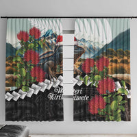 Meri Kirihimete Tuatara Window Curtain New Zealand Fern with Puhutukawa Flowers LT9 With Hooks Green - Polynesian Pride