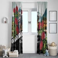 Meri Kirihimete Tuatara Window Curtain New Zealand Fern with Puhutukawa Flowers LT9 - Polynesian Pride