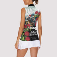 Meri Kirihimete Tuatara Women Sleeveless Polo Shirt New Zealand Fern with Puhutukawa Flowers LT9 - Polynesian Pride