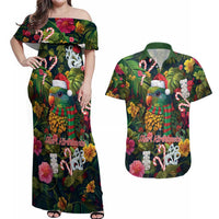 Meri Kirihimete Kakapo Santa Couples Matching Off Shoulder Maxi Dress and Hawaiian Shirt Merry Christmas with Tropical Vibe LT9 Green - Polynesian Pride