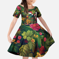 Meri Kirihimete Kakapo Santa Family Matching Long Sleeve Bodycon Dress and Hawaiian Shirt Merry Christmas with Tropical Vibe LT9 Daughter's Dress Green - Polynesian Pride