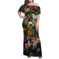 Meri Kirihimete Kakapo Santa Family Matching Off Shoulder Maxi Dress and Hawaiian Shirt Merry Christmas with Tropical Vibe LT9 Mom's Dress Green - Polynesian Pride