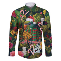 Meri Kirihimete Kakapo Santa Family Matching Tank Maxi Dress and Hawaiian Shirt Merry Christmas with Tropical Vibe LT9 Dad's Shirt - Long Sleeve Green - Polynesian Pride