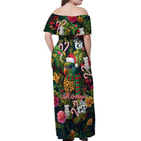 Meri Kirihimete Kakapo Santa Off Shoulder Maxi Dress Merry Christmas with Tropical Vibe LT9 - Polynesian Pride