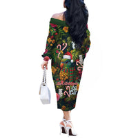 Meri Kirihimete Kakapo Santa Off The Shoulder Long Sleeve Dress Merry Christmas with Tropical Vibe LT9 - Polynesian Pride