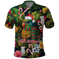 Meri Kirihimete Kakapo Santa Polo Shirt Merry Christmas with Tropical Vibe LT9 Green - Polynesian Pride