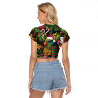 Meri Kirihimete Kakapo Santa Raglan Cropped T Shirt Merry Christmas with Tropical Vibe LT9 - Polynesian Pride