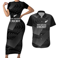 New Zealand Cricket Custom Couples Matching Short Sleeve Bodycon Dress and Hawaiian Shirt Potae Pango Black Fern Pattern LT9 Black - Polynesian Pride
