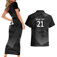 New Zealand Cricket Custom Couples Matching Short Sleeve Bodycon Dress and Hawaiian Shirt Potae Pango Black Fern Pattern LT9 - Polynesian Pride