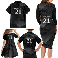 New Zealand Cricket Custom Family Matching Long Sleeve Bodycon Dress and Hawaiian Shirt Potae Pango Black Fern Pattern LT9 - Polynesian Pride