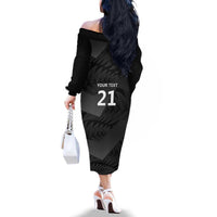 New Zealand Cricket Custom Family Matching Off The Shoulder Long Sleeve Dress and Hawaiian Shirt Potae Pango Black Fern Pattern LT9 - Polynesian Pride