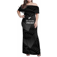 New Zealand Cricket Custom Family Matching Off Shoulder Maxi Dress and Hawaiian Shirt Potae Pango Black Fern Pattern LT9 Mom's Dress Black - Polynesian Pride