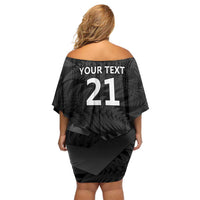New Zealand Cricket Custom Family Matching Off Shoulder Short Dress and Hawaiian Shirt Potae Pango Black Fern Pattern LT9 - Polynesian Pride