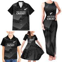 New Zealand Cricket Custom Family Matching Tank Maxi Dress and Hawaiian Shirt Potae Pango Black Fern Pattern LT9 - Polynesian Pride
