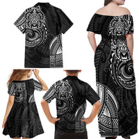 Polynesian Turtle Tribal Tattoo Family Matching Off Shoulder Maxi Dress and Hawaiian Shirt Black Style LT9 - Polynesian Pride