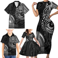 Polynesian Turtle Tribal Tattoo Family Matching Short Sleeve Bodycon Dress and Hawaiian Shirt Black Style LT9 - Polynesian Pride