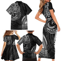Polynesian Turtle Tribal Tattoo Family Matching Short Sleeve Bodycon Dress and Hawaiian Shirt Black Style LT9 - Polynesian Pride