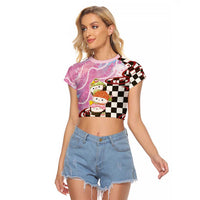 Personalized Japanese Kawaii Sushi Roll Raglan Cropped T Shirt Wagara Palaka Pattern
