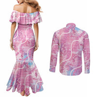Japanese Koi Fish Couples Matching Mermaid Dress and Long Sleeve Button Shirt Pink Wagara Palaka Honohono Pikake Lei LT9 - Polynesian Pride
