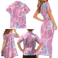 Japanese Koi Fish Family Matching Short Sleeve Bodycon Dress and Hawaiian Shirt Pink Wagara Palaka Honohono Pikake Lei LT9 - Polynesian Pride