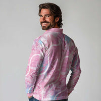 Japanese Koi Fish Long Sleeve Polo Shirt Pink Wagara Palaka Honohono Pikake Lei LT9 - Polynesian Pride