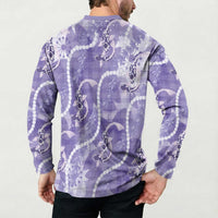 Japanese Koi Fish Button Sweatshirt Purple Wagara Palaka Honohono Pikake Lei