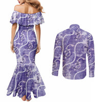 Japanese Koi Fish Couples Matching Mermaid Dress and Long Sleeve Button Shirt Purple Wagara Palaka Honohono Pikake Lei LT9 - Polynesian Pride
