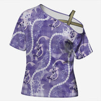 Japanese Koi Fish Cross Shoulder Shirt Purple Wagara Palaka Honohono Pikake Lei LT9 Female Purple - Polynesian Pride