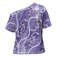 Japanese Koi Fish Cross Shoulder Shirt Purple Wagara Palaka Honohono Pikake Lei LT9 - Polynesian Pride