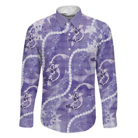 Japanese Koi Fish Family Matching Off Shoulder Maxi Dress and Hawaiian Shirt Purple Wagara Palaka Honohono Pikake Lei LT9 Dad's Shirt - Long Sleeve Purple - Polynesian Pride