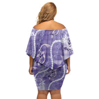 Japanese Koi Fish Family Matching Off Shoulder Short Dress and Hawaiian Shirt Purple Wagara Palaka Honohono Pikake Lei LT9 - Polynesian Pride