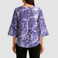 Japanese Koi Fish Kimono Sleeve Blouse Purple Wagara Palaka Honohono Pikake Lei LT9 - Polynesian Pride