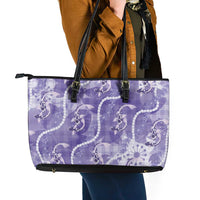 Japanese Koi Fish Leather Tote Bag Purple Wagara Palaka Honohono Pikake Lei LT9 - Polynesian Pride