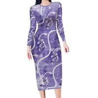 Japanese Koi Fish Long Sleeve Bodycon Dress Purple Wagara Palaka Honohono Pikake Lei LT9 Long Dress Purple - Polynesian Pride