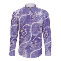 Japanese Koi Fish Long Sleeve Button Shirt Purple Wagara Palaka Honohono Pikake Lei