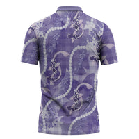 Japanese Koi Fish Zipper Polo Shirt Purple Wagara Palaka Honohono Pikake Lei LT9 - Polynesian Pride