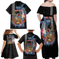 Personalized Japanese Koi Fish Ramen Family Matching Off Shoulder Maxi Dress and Hawaiian Shirt Aloha Shark Kakau Pattern LT9 - Polynesian Pride