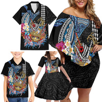 Personalized Japanese Koi Fish Ramen Family Matching Off Shoulder Short Dress and Hawaiian Shirt Aloha Shark Kakau Pattern LT9 - Polynesian Pride